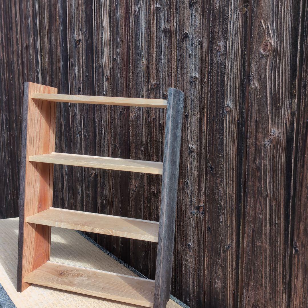 古材リメイク　欅と栗の文庫本ラック３段　オープンシェルフ　無垢の家具