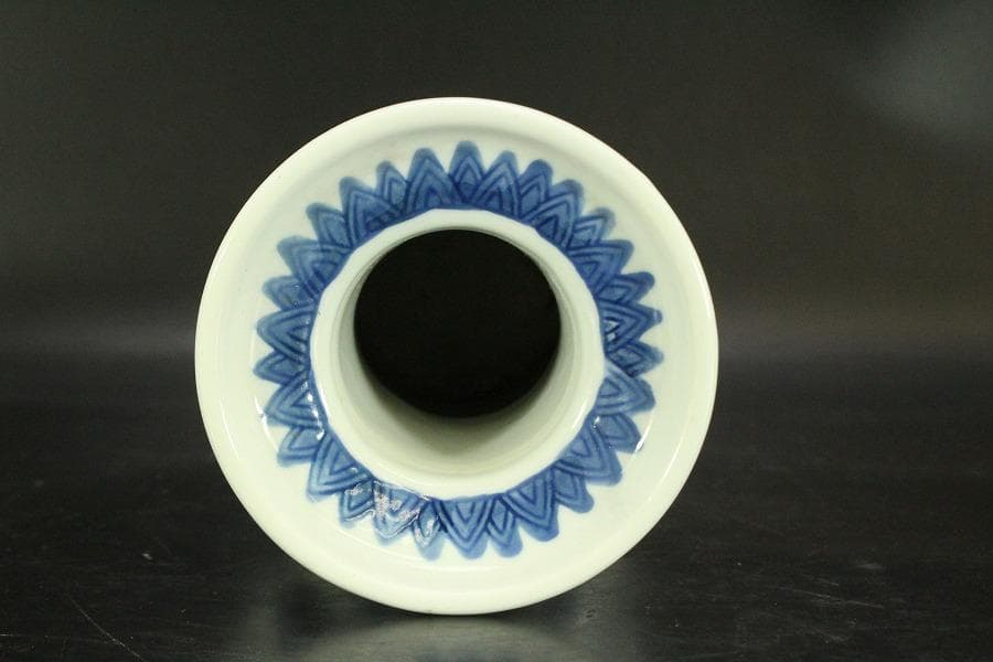 中国美術 染付 双魚耳 花瓶 茶道具(ZE424)