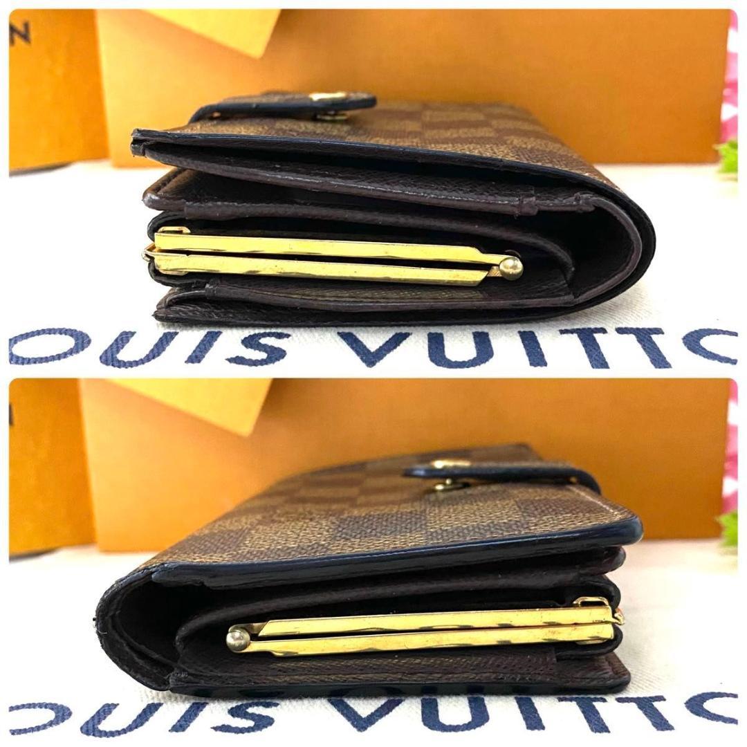 ルイ ヴィトン◎ヴィエノワ ダミエ がま口 エベヌ 二つ折り ブラウン 茶色