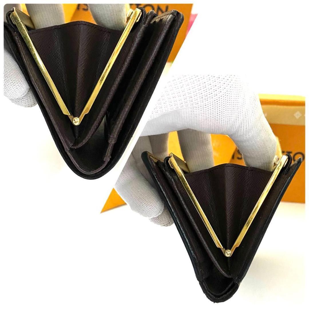 ルイ ヴィトン◎ヴィエノワ ダミエ がま口 エベヌ 二つ折り ブラウン 茶色