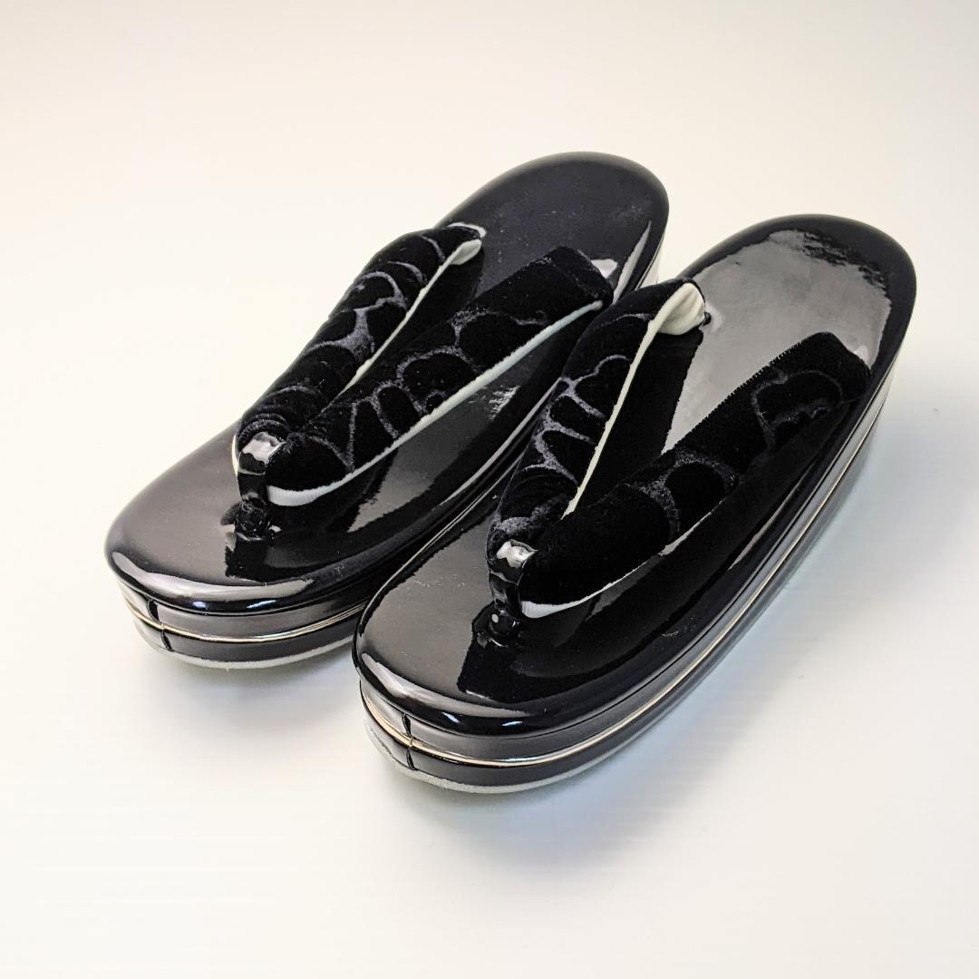 立体ベロア生地 振袖用 草履バッグ セット ブラック u62