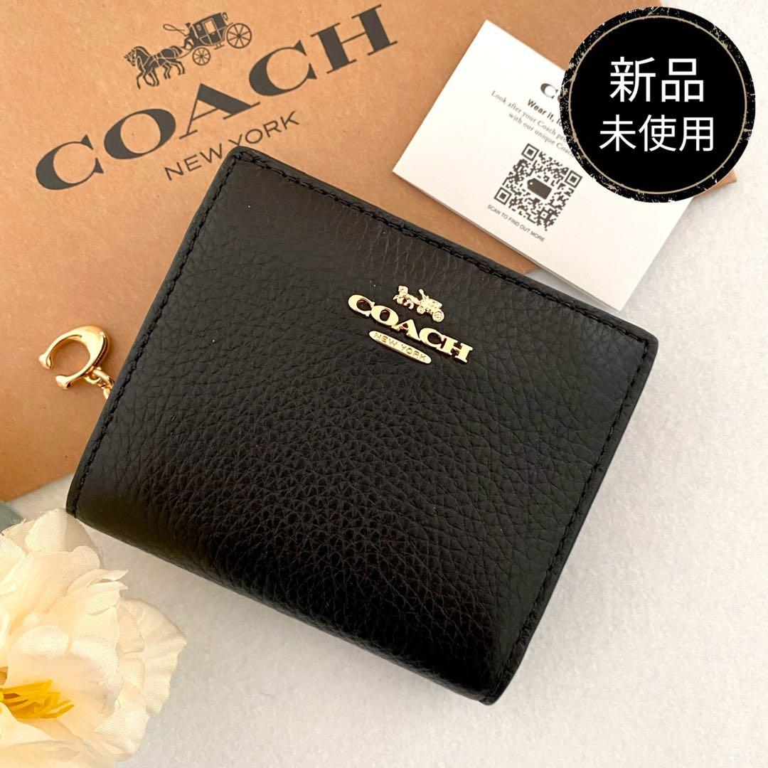 新品　正規品☆COACH(コーチ)折り財布　ブラック レザー 二つ折り財布