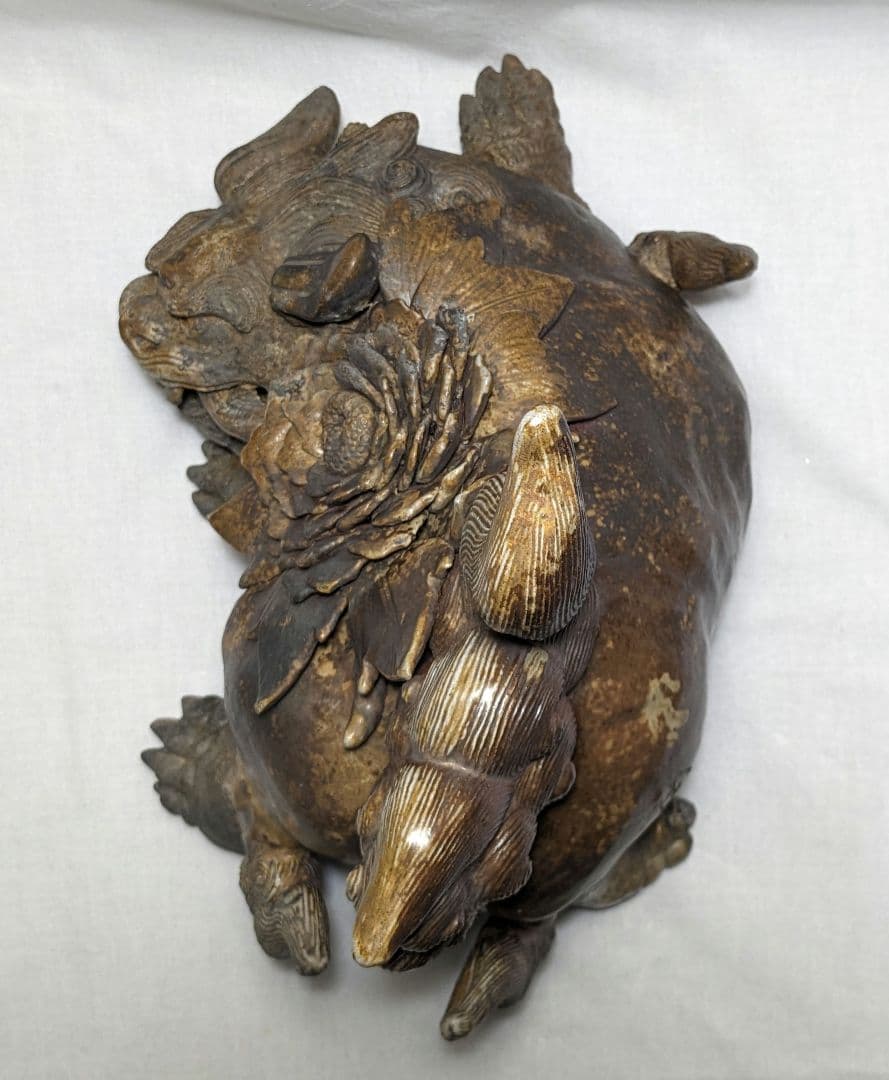 藤原陶臣 備前焼 牡丹獅子 置物 工芸品 厄除け 魔除け インテリア 縁起物