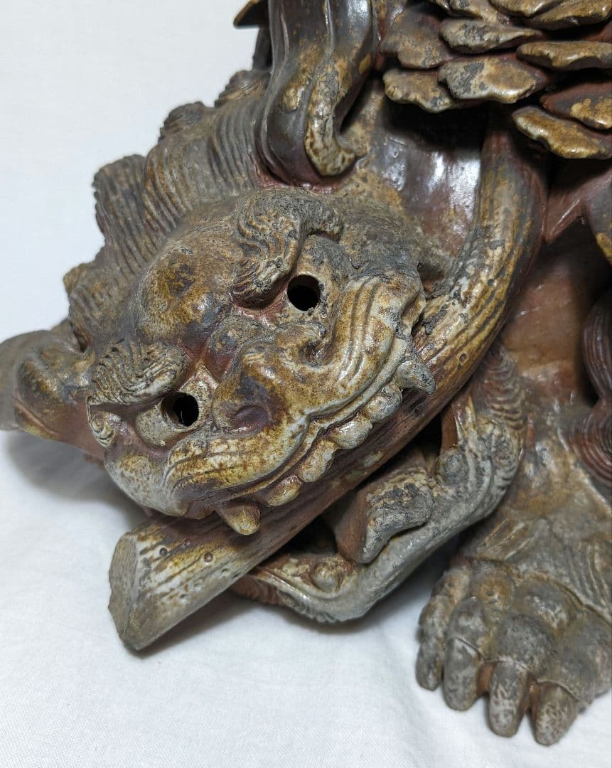 藤原陶臣 備前焼 牡丹獅子 置物 工芸品 厄除け 魔除け インテリア 縁起物