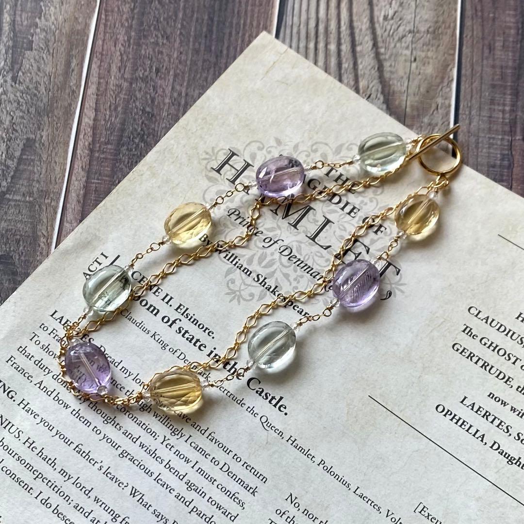 3種のオーバルカットストーン マンテルブレスレット 14kgf