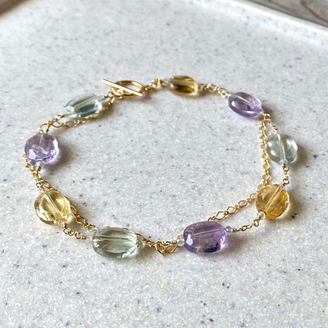 3種のオーバルカットストーン マンテルブレスレット 14kgf