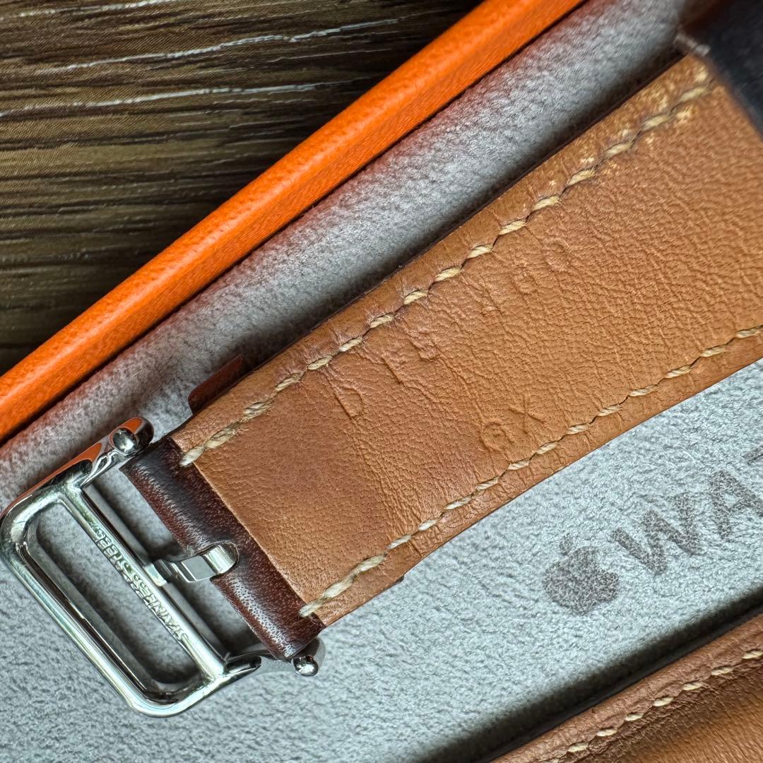 2396 Apple Watch エルメス　ブラウン　二重巻き　　バンド　レザー