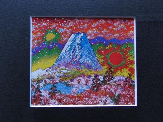 絹谷幸二、日月松桜富嶽、希少な額装用画集より、新品高級額装付、状態良好