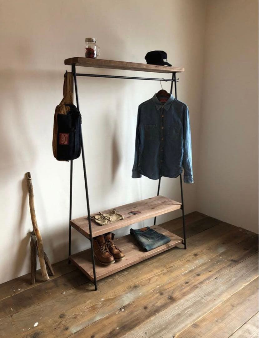 数量限定　特別価格　特大　ハンガーラック　古材　2段　ディスプレイラック