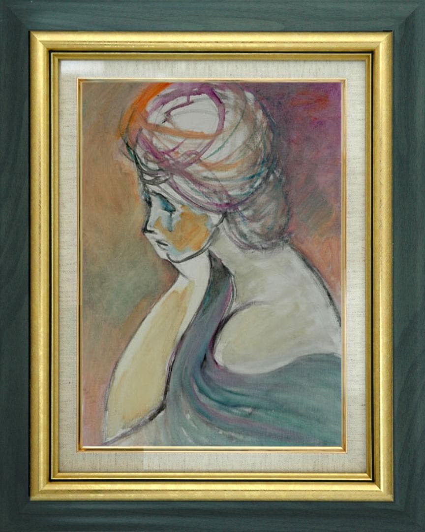 油絵 菅家令子 絵 絵画 インテリア 額付(黒) F6-080712 人物 女性