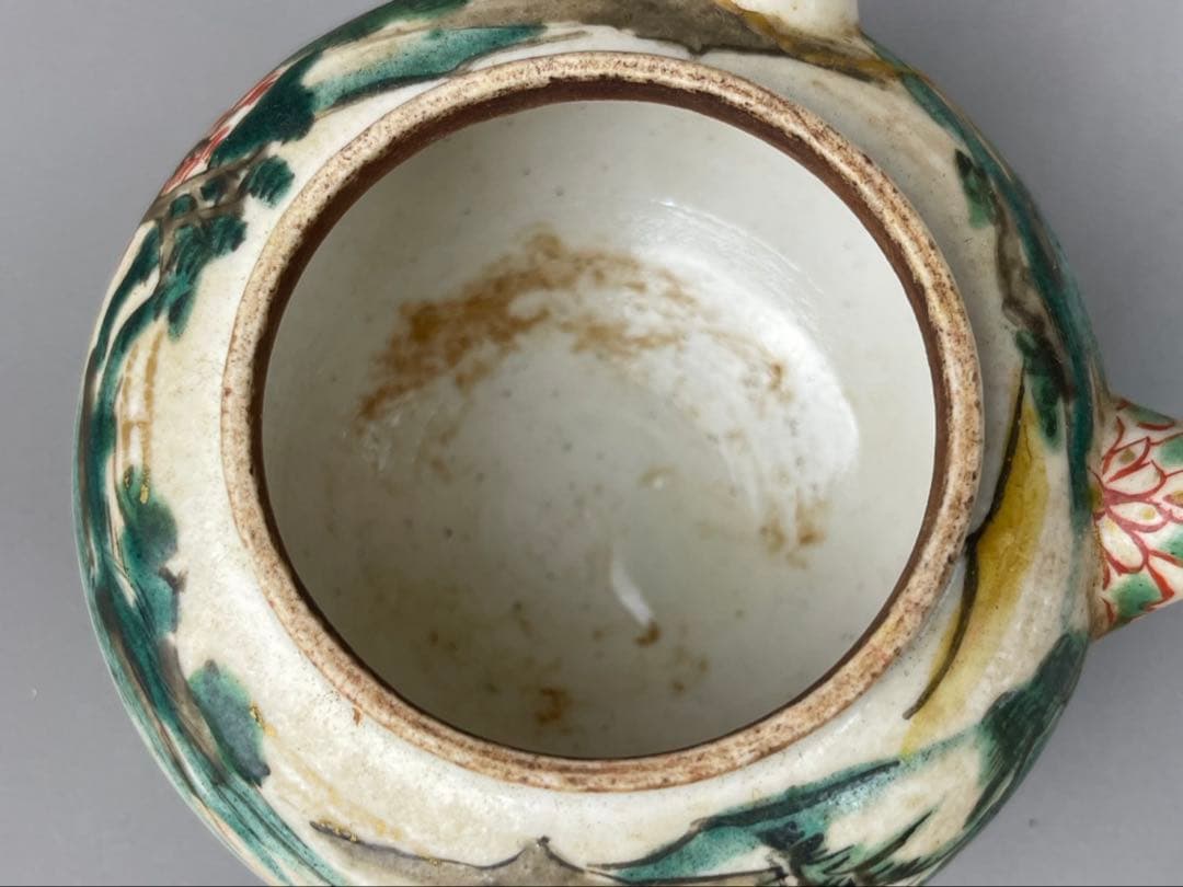 江戸期 古九谷 急須 湯呑み 3客 山水図 九谷焼 時代物 陶器 色絵 茶道具