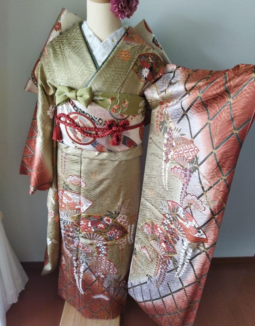 ころ様　419.普通〜ゆったり振袖7点セット 　正絹フルセット成人式　やまと