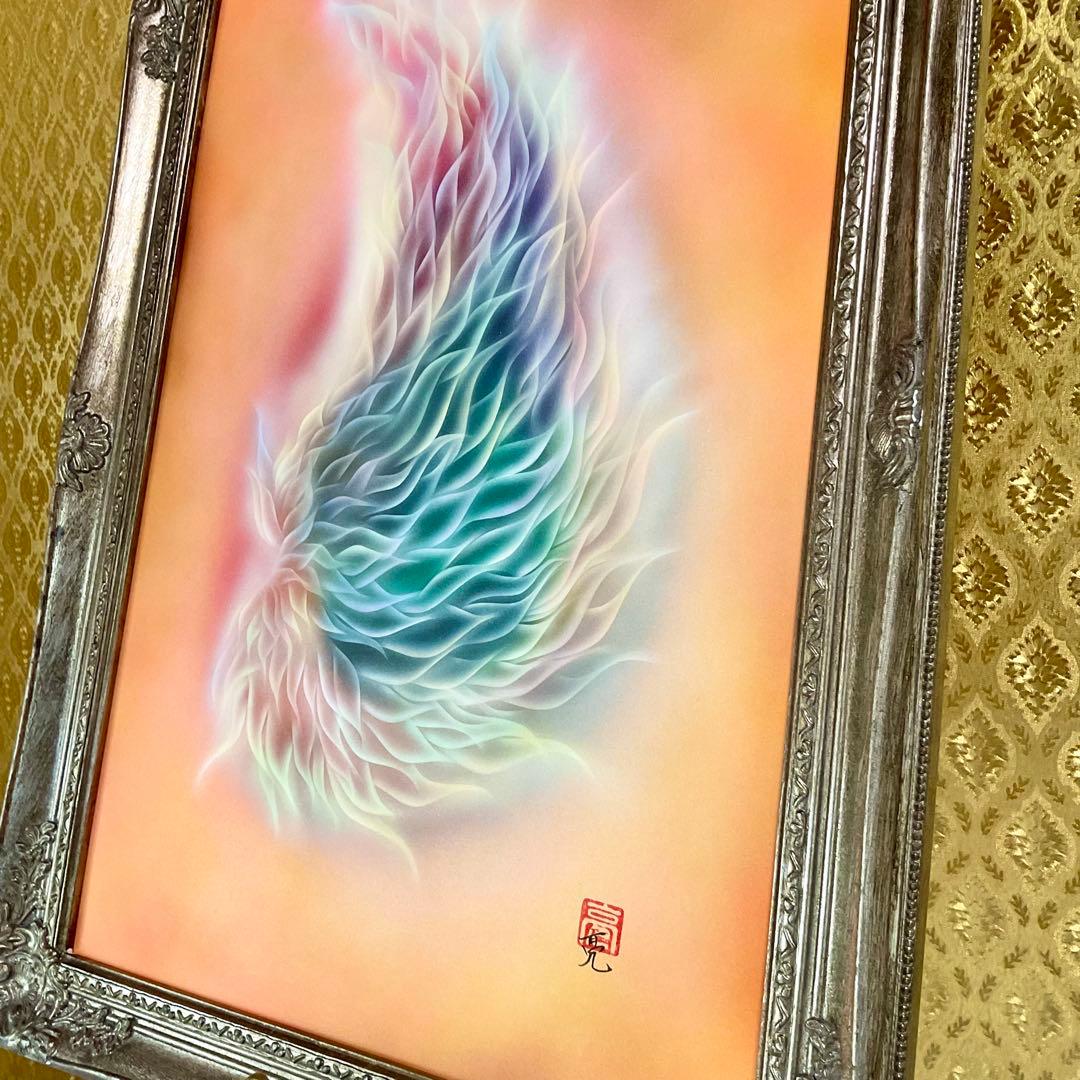 最強開運日特価【大型エナジーアート】大天使ミカエルの羽 虹チャクラカラー額縁付