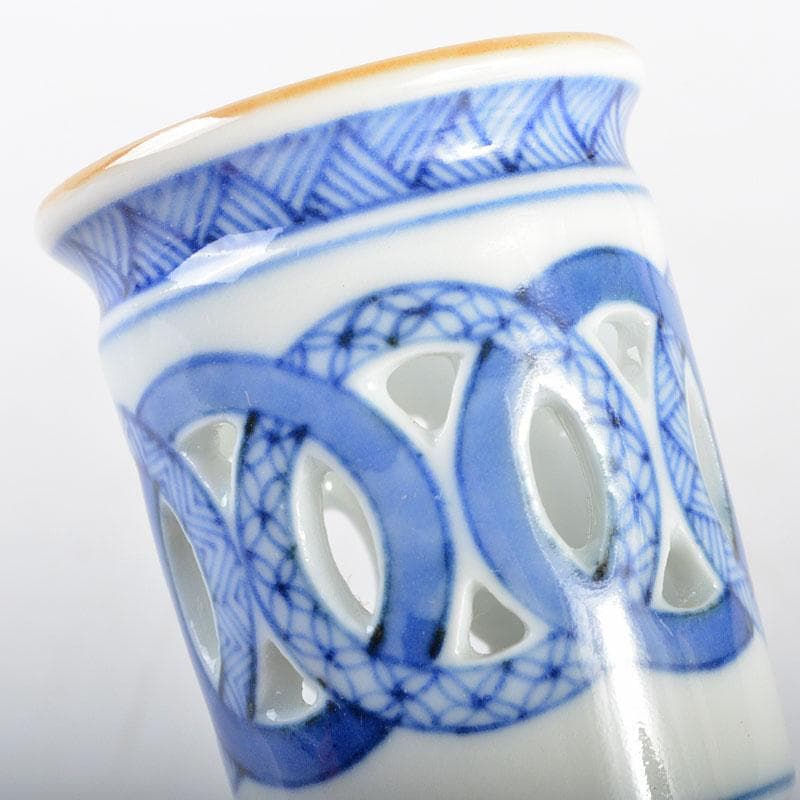 平安　三浦竹泉造　染付　祥瑞　巾筒　共箱　M　R4536