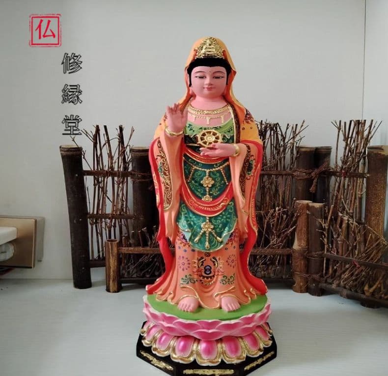 【修縁堂】彩金 彩繪 南海観音菩薩 観音菩薩 木彫仏教 仏教工芸品