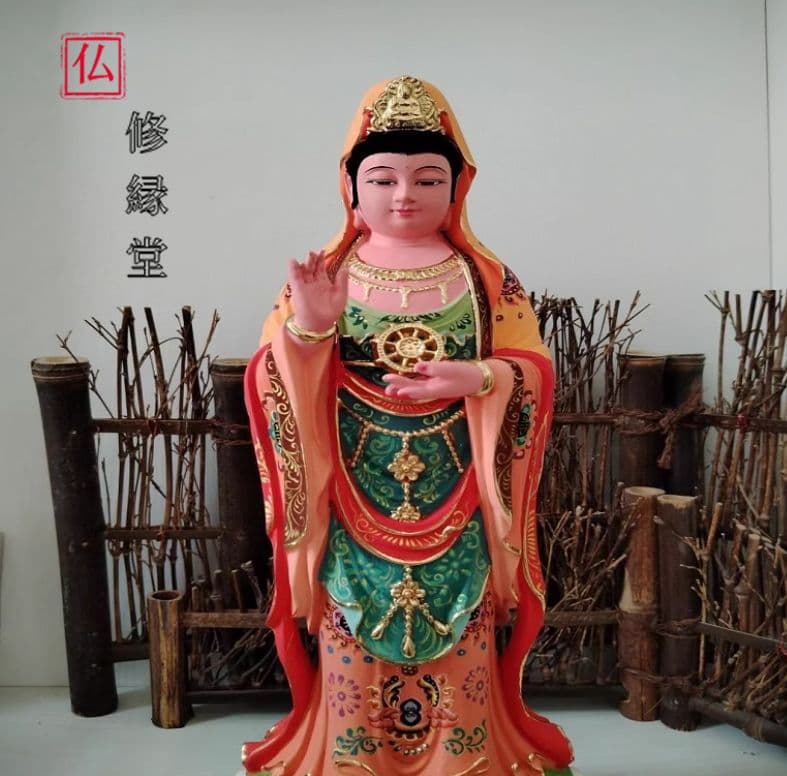 【修縁堂】彩金 彩繪 南海観音菩薩 観音菩薩 木彫仏教 仏教工芸品