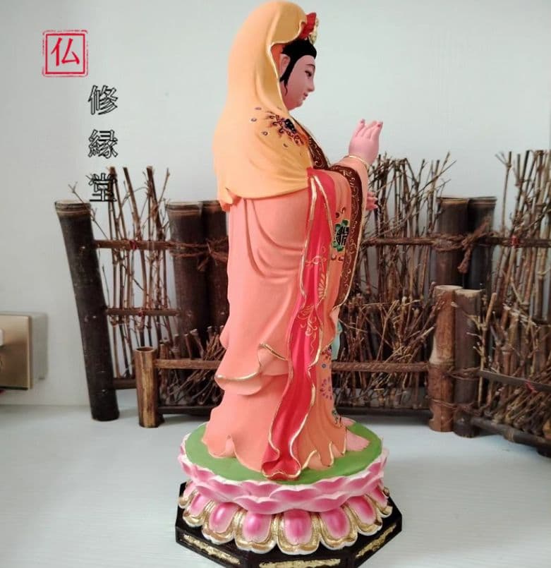 【修縁堂】彩金 彩繪 南海観音菩薩 観音菩薩 木彫仏教 仏教工芸品