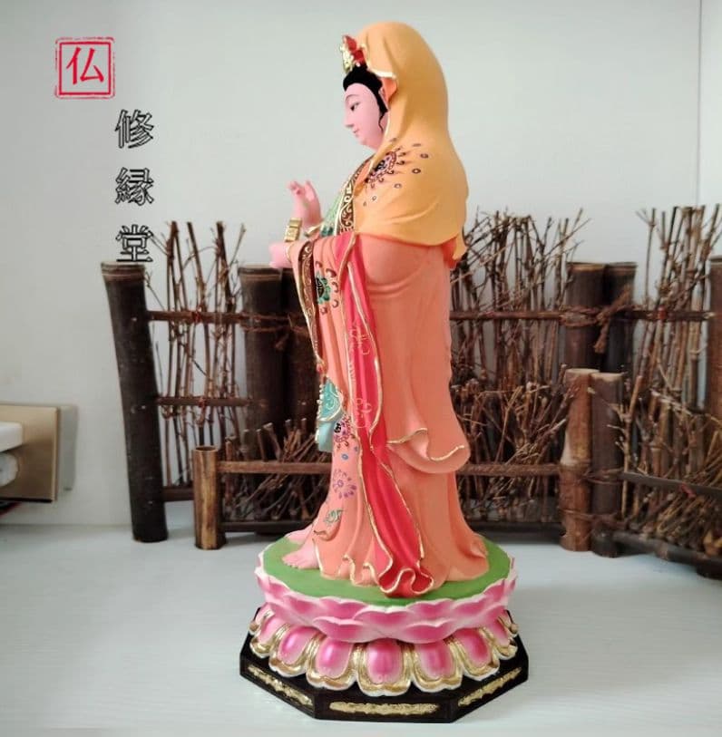 【修縁堂】彩金 彩繪 南海観音菩薩 観音菩薩 木彫仏教 仏教工芸品