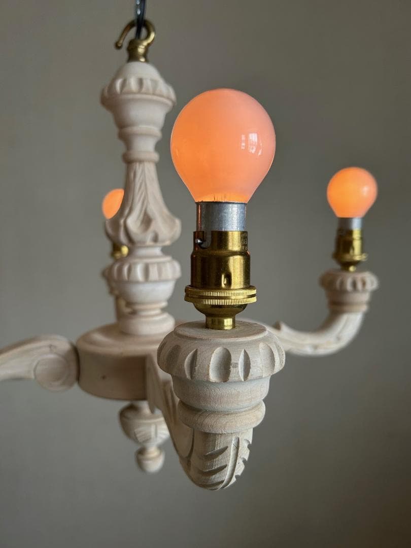 フランスアンティーク　木製シャンデリア　４灯　シャビー　店舗什器