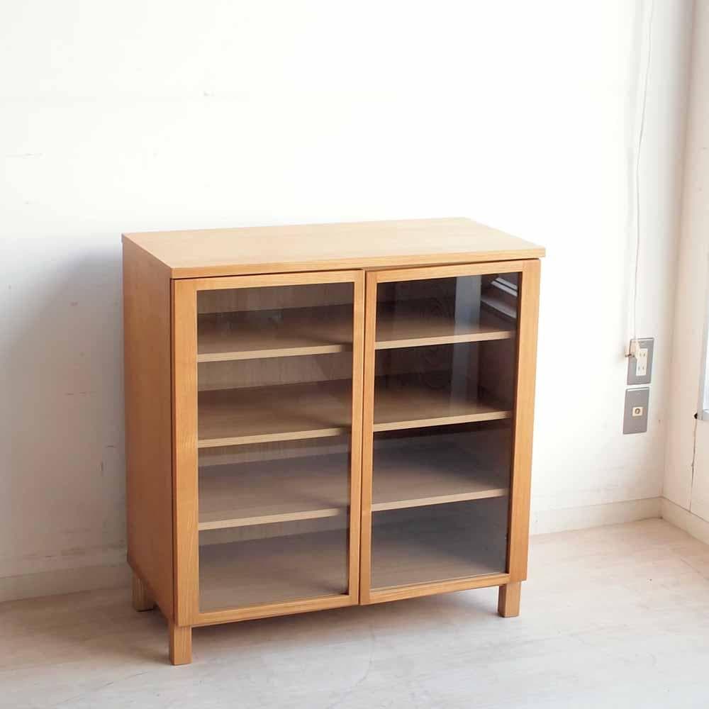 無印良品/MUJI 廃盤 タモ材 ガラスキャビネット 80cm ZR24248