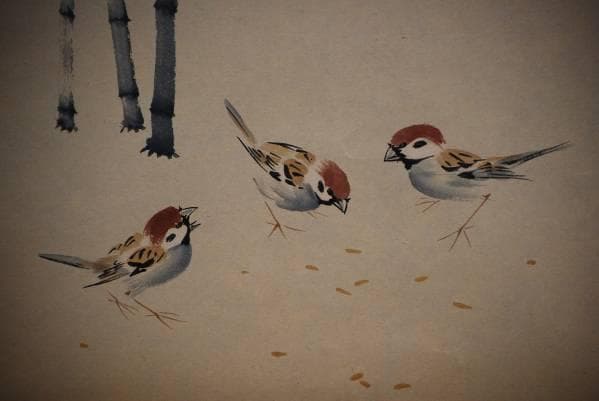 真作/前大徳寺/須賀玄道老師/竹に雀図/桐共箱/美品/布袋屋掛軸HB-954