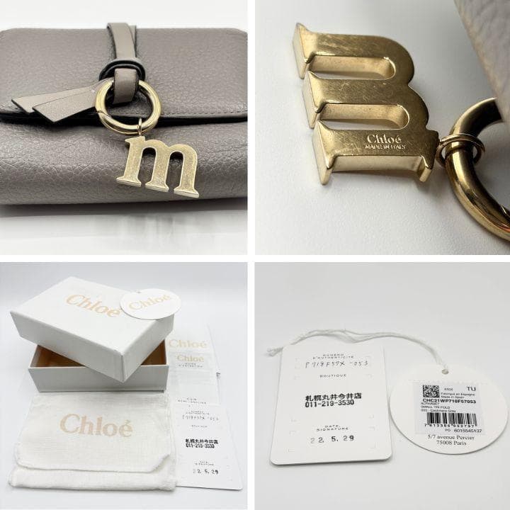 クロエ 3つ折り財布 ミニトリフォールド アルファベットM グレージュ