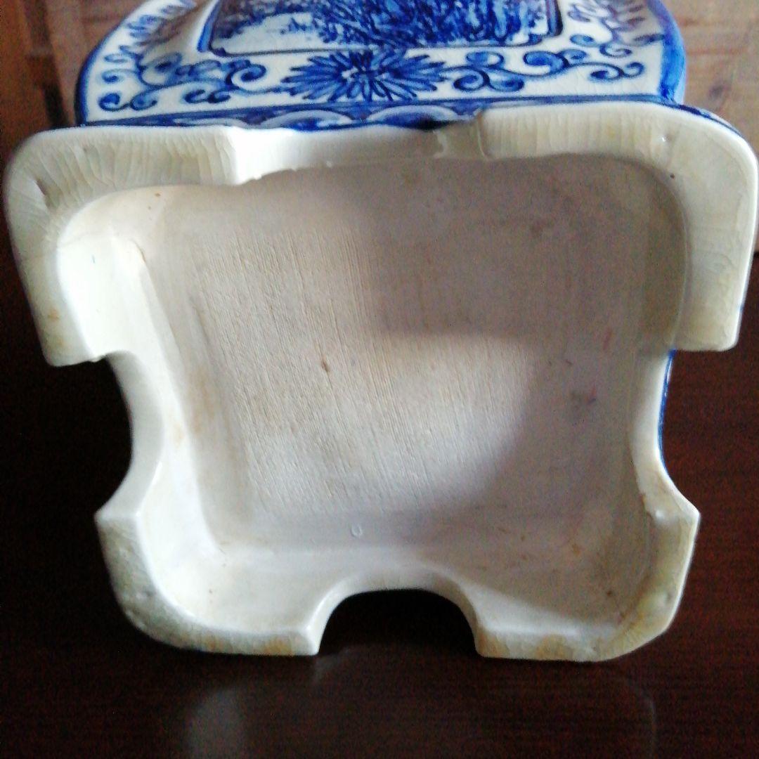 瀬戸焼　染付四方手桶　17.5cm　明治～昭和初期