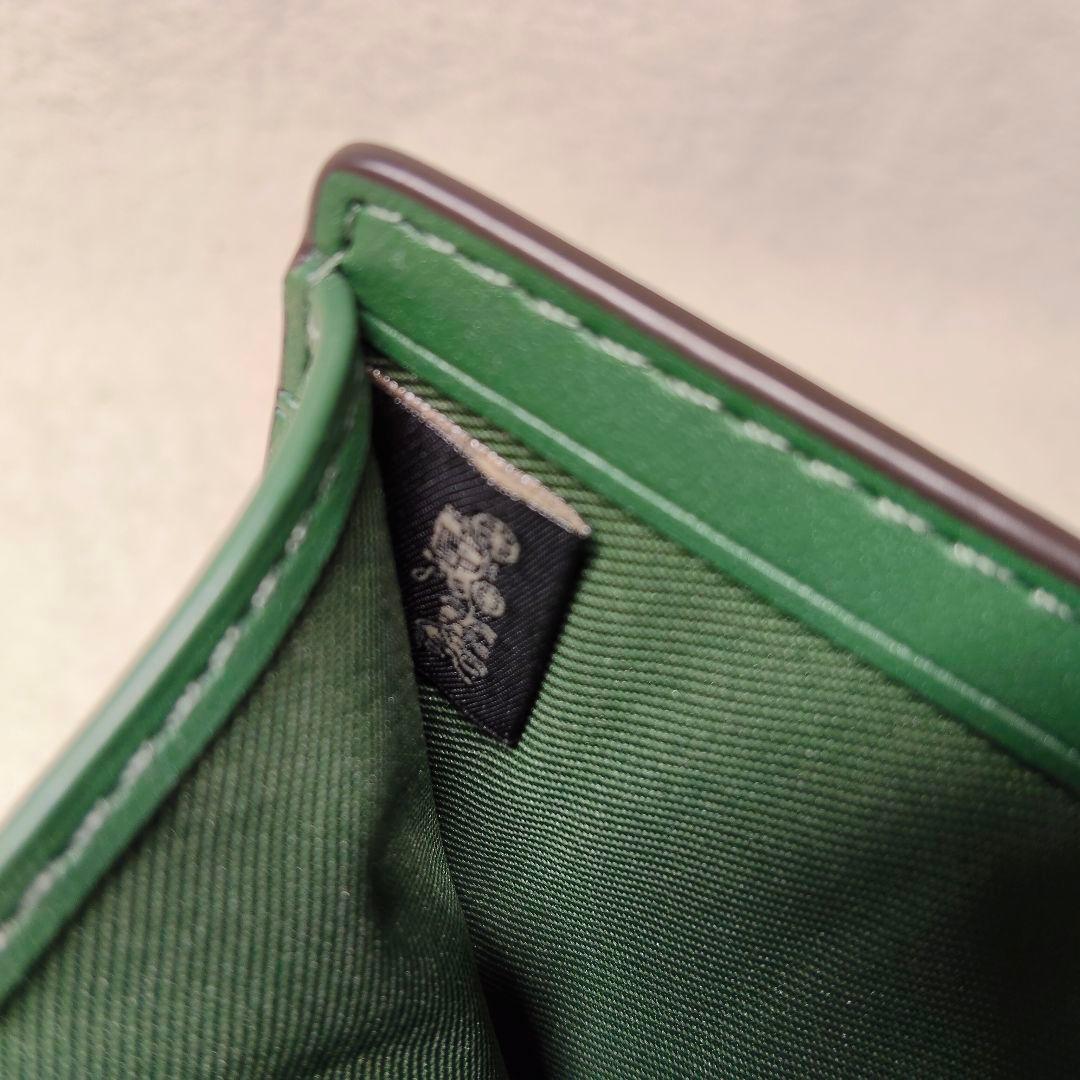美品 COACH コーチ グリーン 折り財布 レザー ミニ トライフォールド