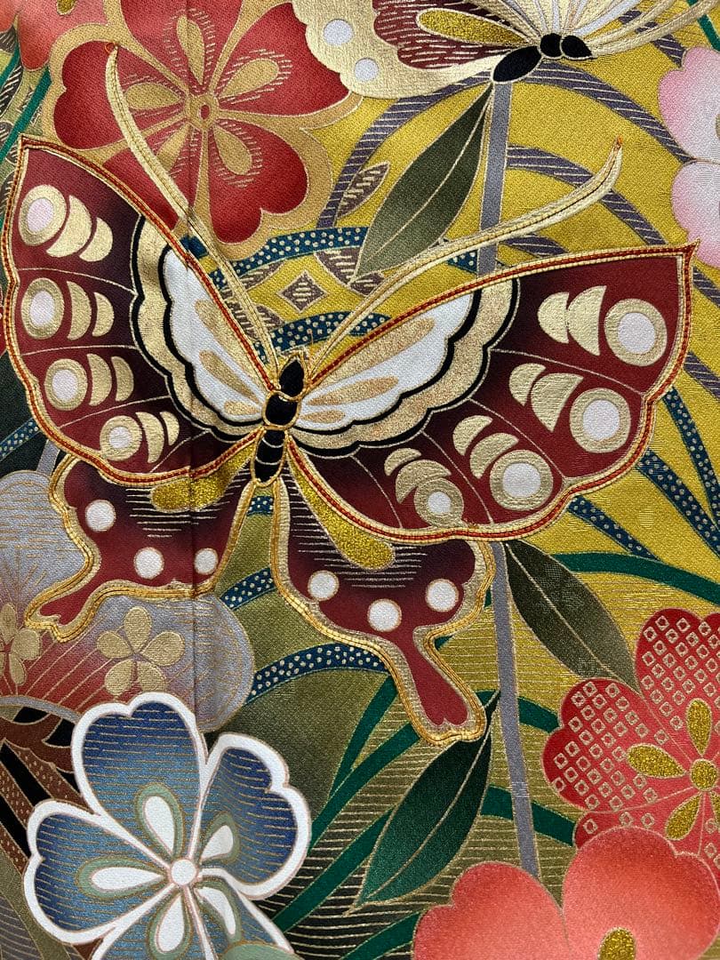 振り袖　フルセット　長襦袢付　イエロー　成人式　 金彩加工　刺繍入り　640