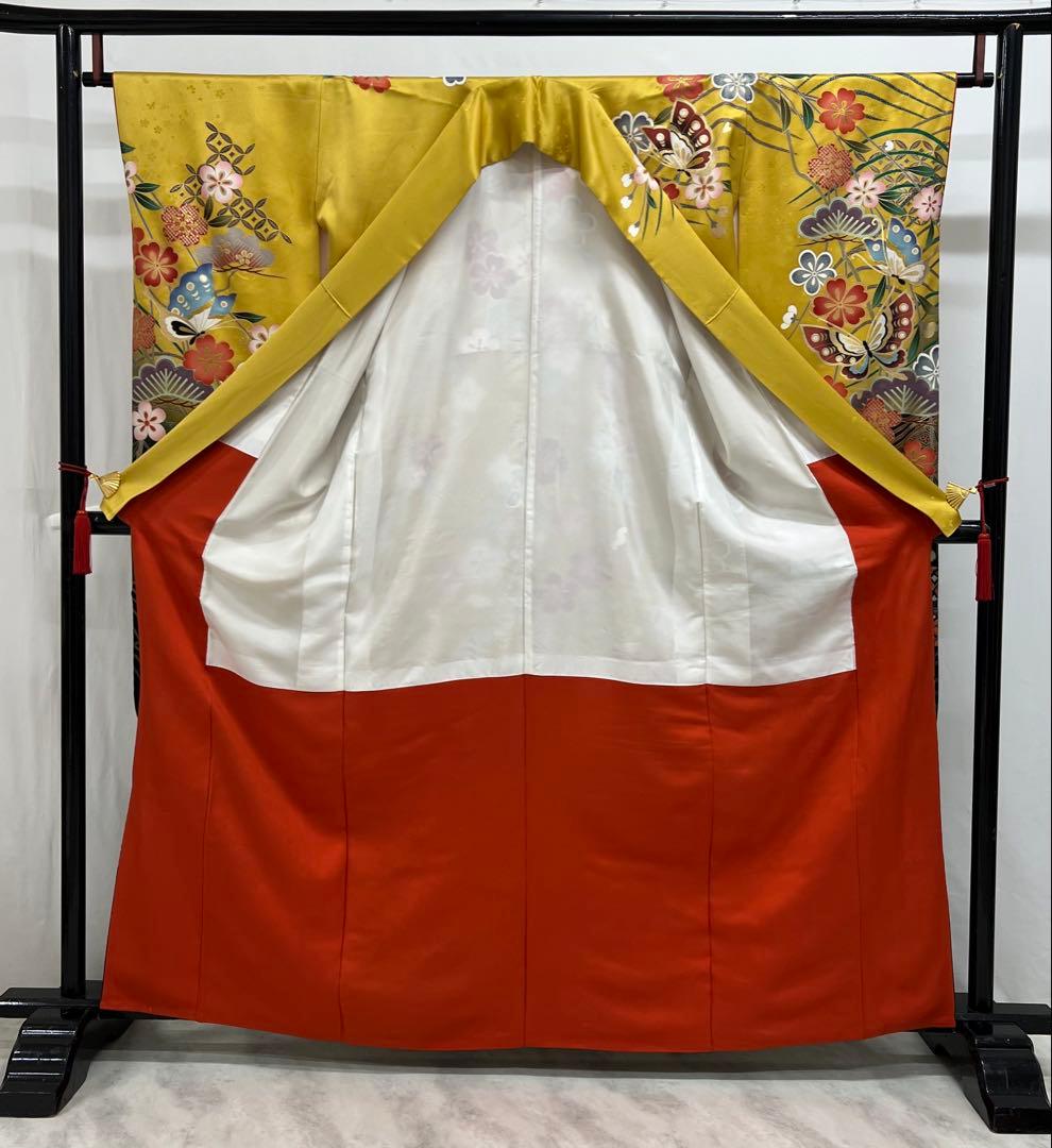 振り袖　フルセット　長襦袢付　イエロー　成人式　 金彩加工　刺繍入り　640