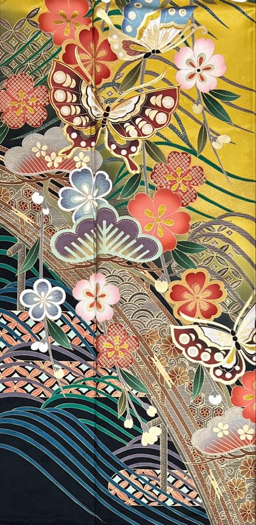 振り袖　フルセット　長襦袢付　イエロー　成人式　 金彩加工　刺繍入り　640