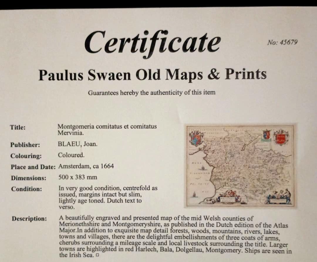 額装品　西洋古地図　1664年　J.ブラウ　ウェールズ・モンゴメリー州