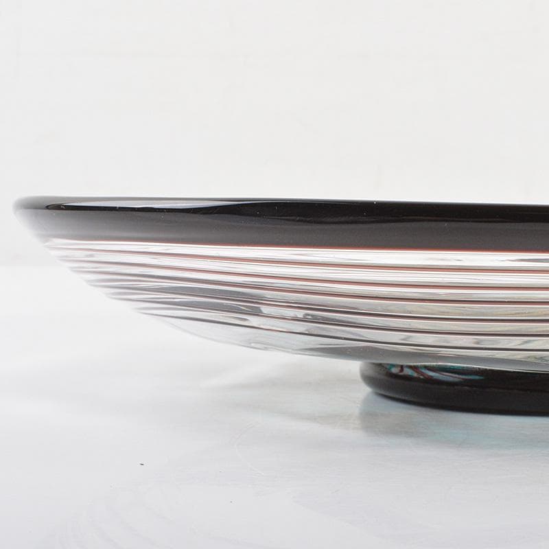 ガラス工芸　岩田久利作　華文　皿　共箱　V　R7043