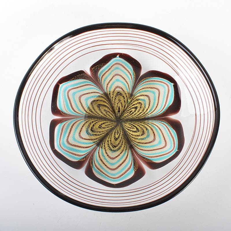 ガラス工芸　岩田久利作　華文　皿　共箱　V　R7043