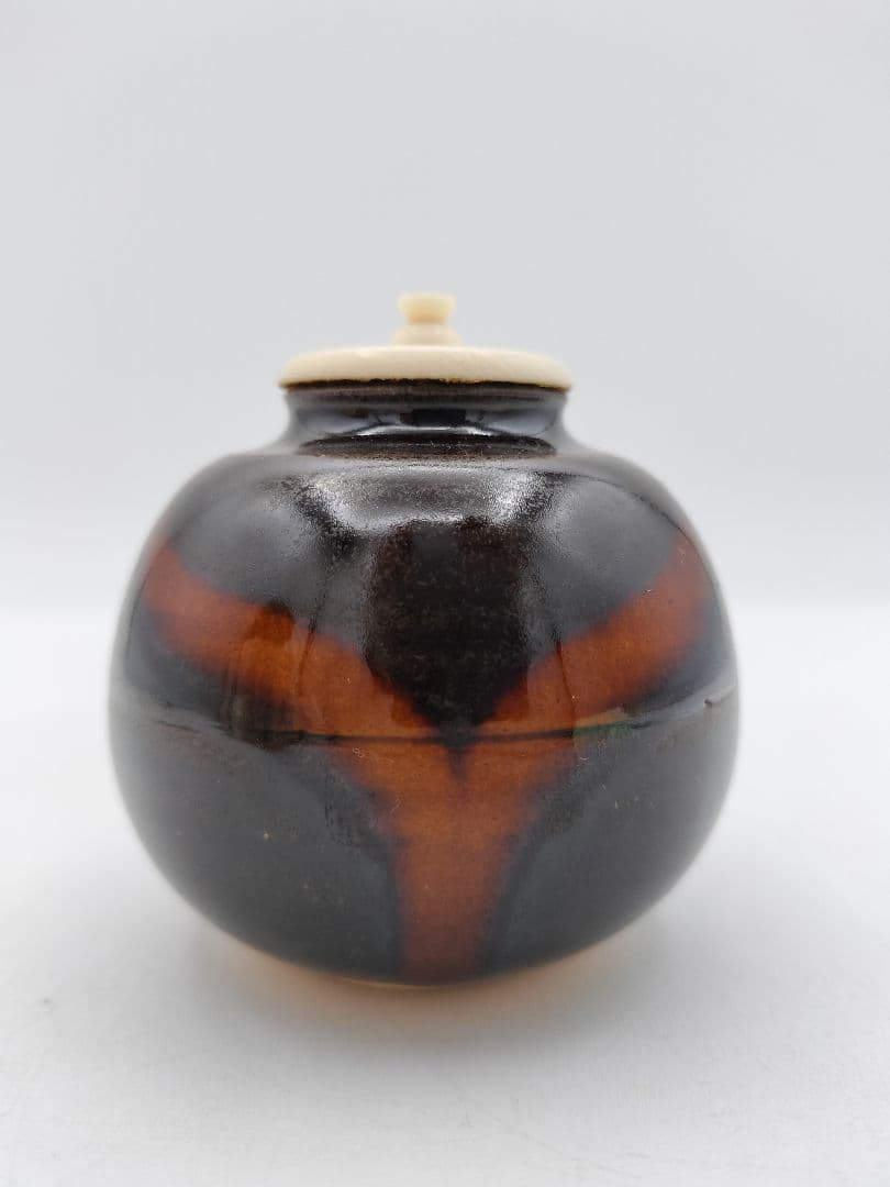 c363 【新品・未使用】茶入 大名物 漢作唐物 福原茄子 龍喜窯 木箱 茶道具