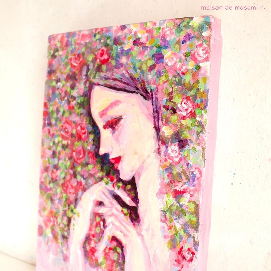 「薔薇と女性」 アクリル画 原画 SMキャンバス 額なし