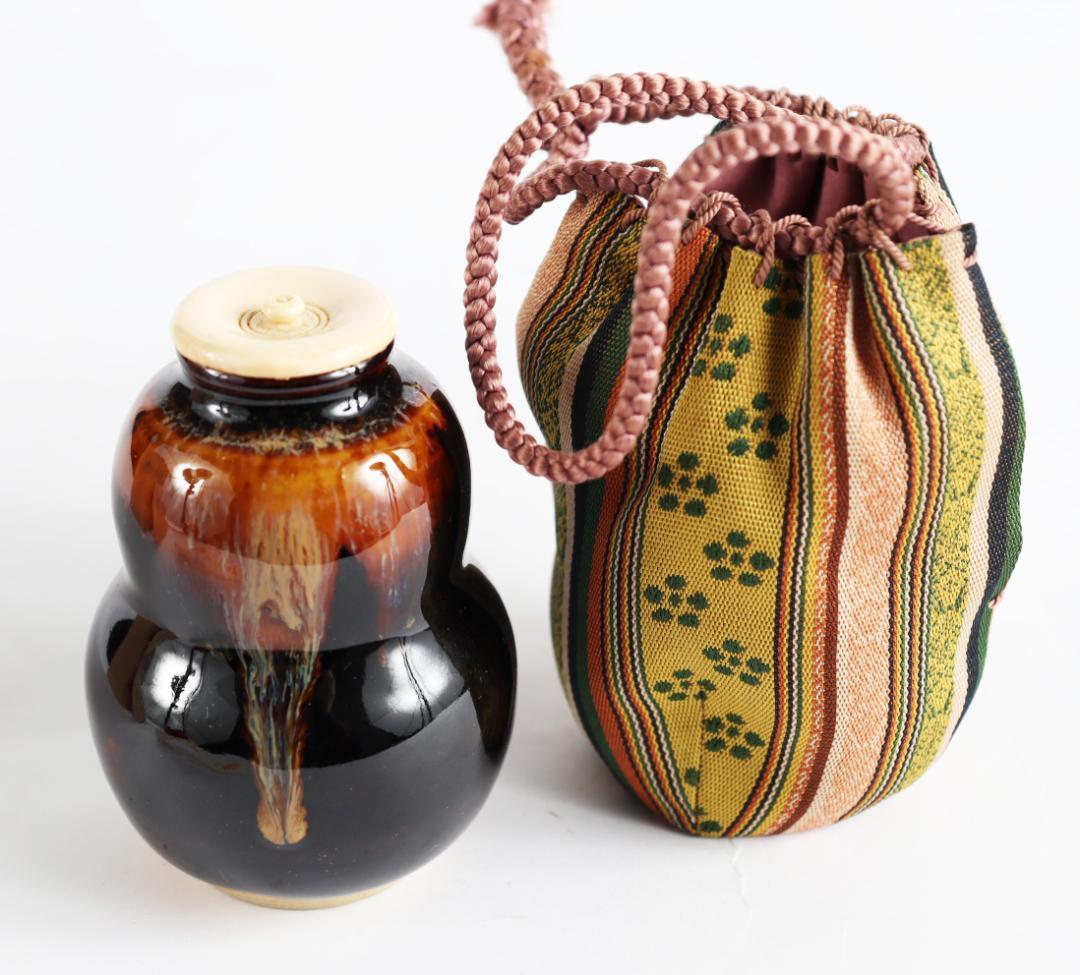 茶道具 瓢形 茶入 桶谷定一 共箱 仕覆