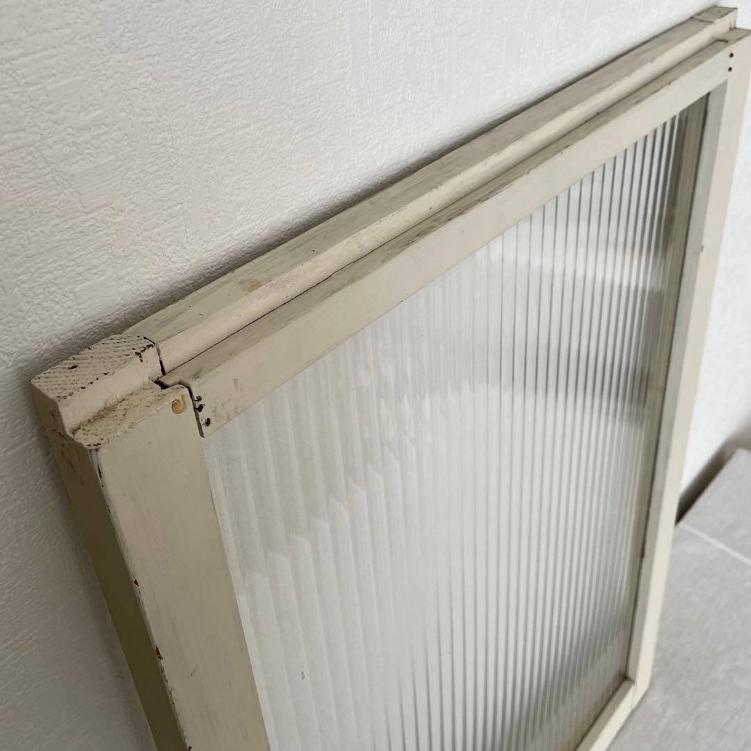 波板ガラス 窓枠 木製 建具 モールガラス 滑車付 2色 古道具 レトロ