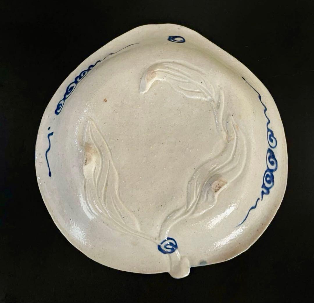 【珍品】古伊万里 染付 線描 三足 桃形 銘々皿 十客 木箱（YR）