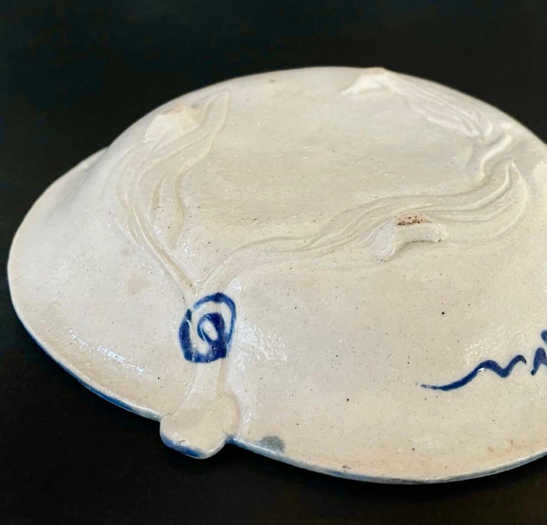 【珍品】古伊万里 染付 線描 三足 桃形 銘々皿 十客 木箱（YR）