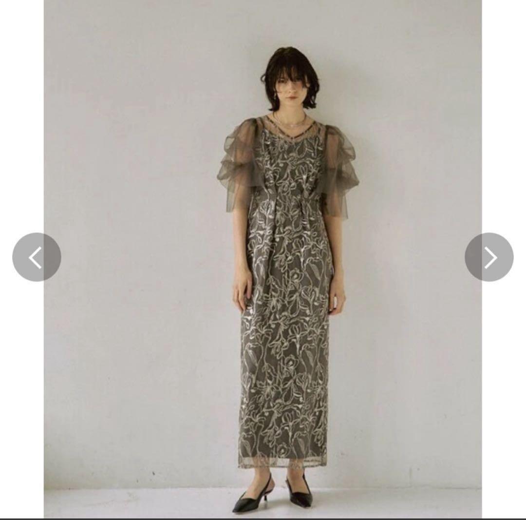 リルアー　Fluffy sleeve pencil dress チャコールM