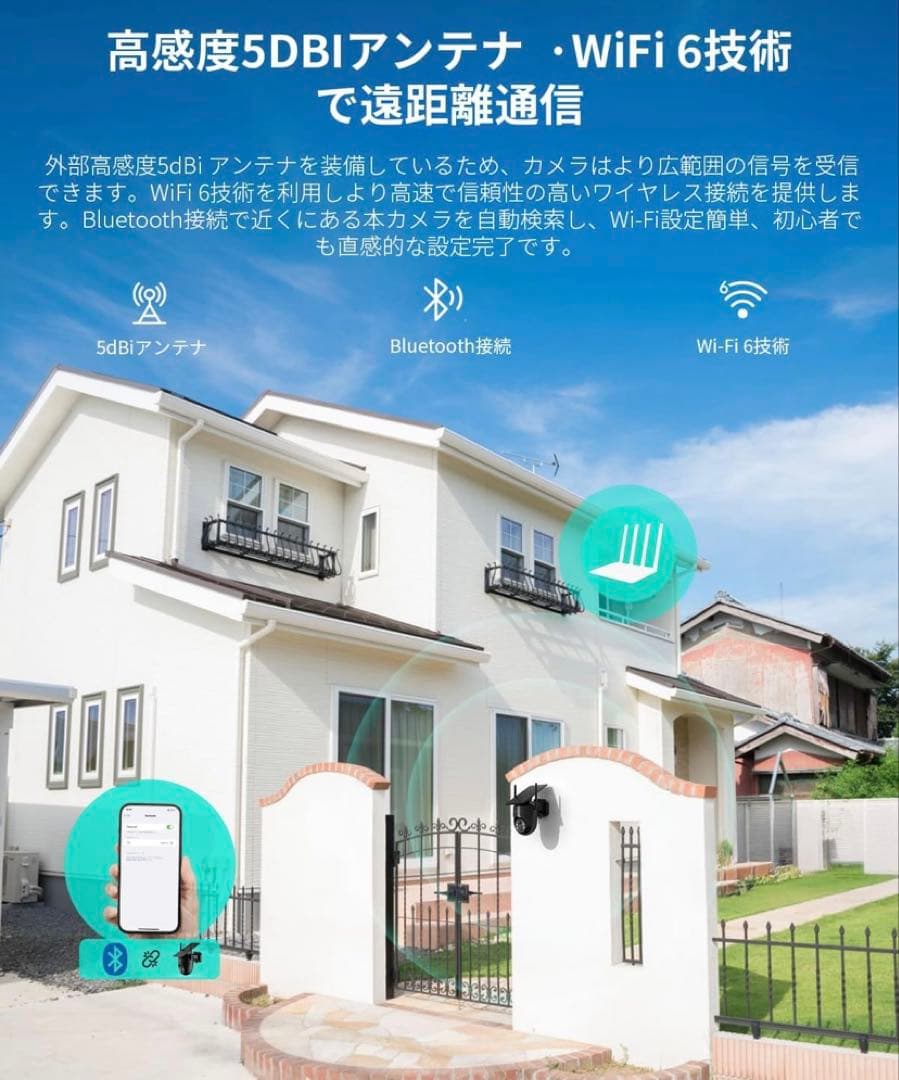未使用屋外防犯カメラ ソーラー一体型完全ワイヤレス高画素人体検知 駐車場車庫対応