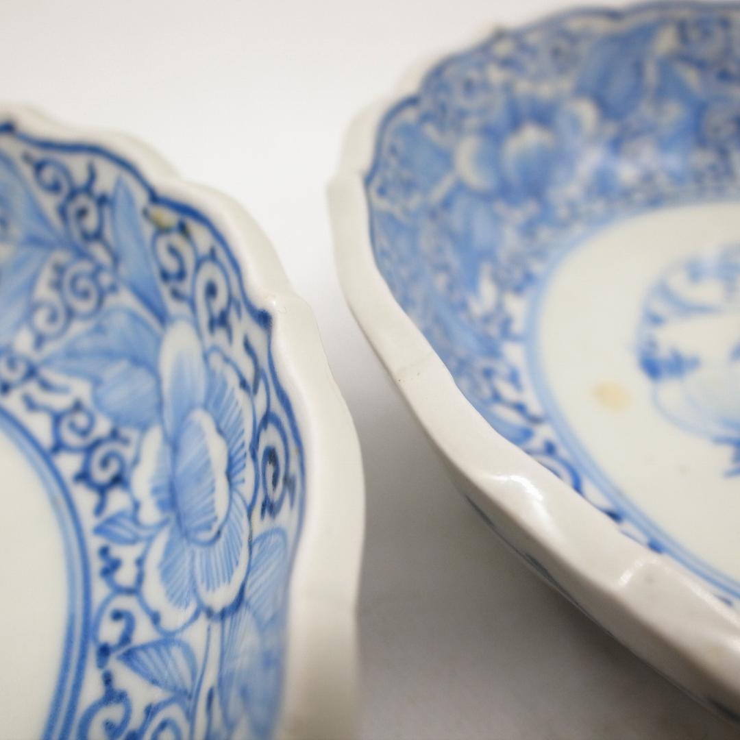 古伊万里　線画　パイナップル　なます皿　2枚