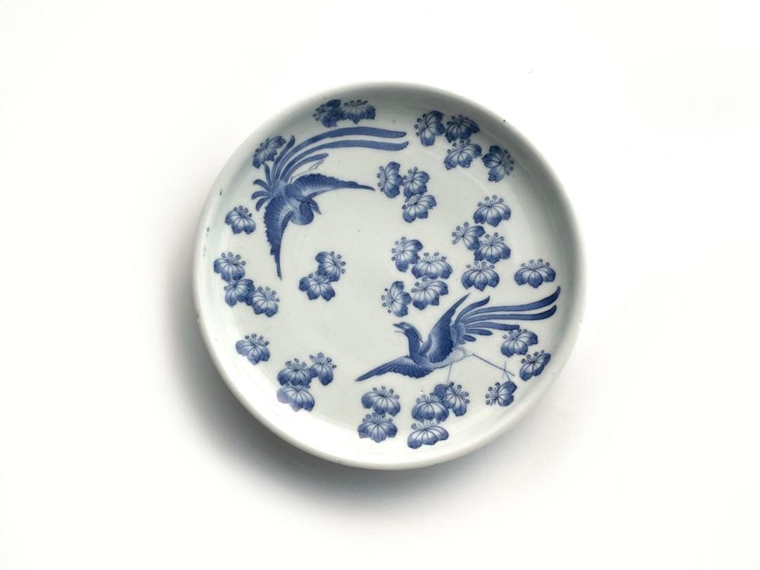 骨董　アンティーク　藍柿右衛門　桐鳳凰文様　六寸皿　丸皿　中皿　古伊万里　藍九谷