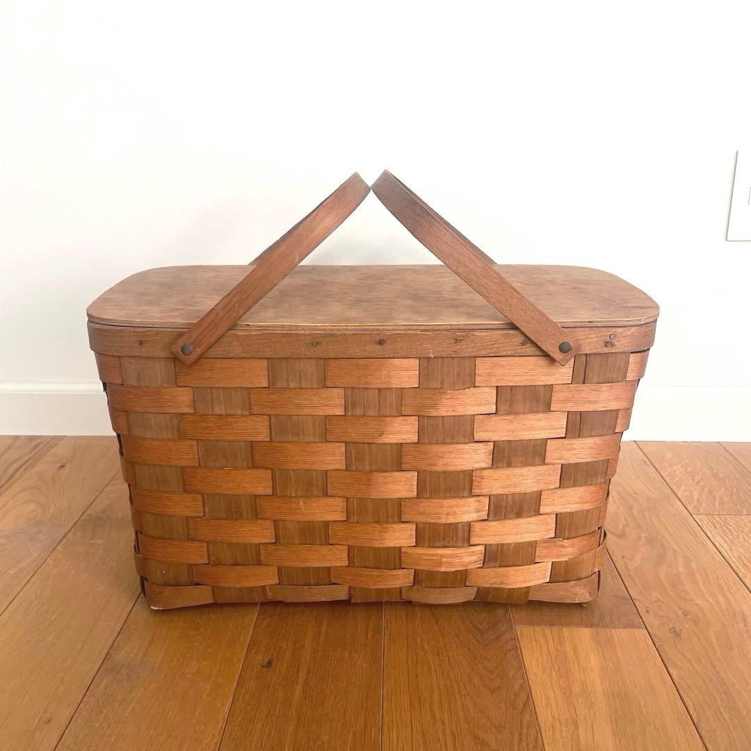 アンティーク 大きな ピクニックバスケット シェーカー ハンドメイド