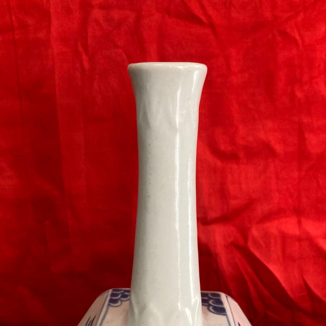 李朝　染付　面取瓶　徳利　「寿」「福」字