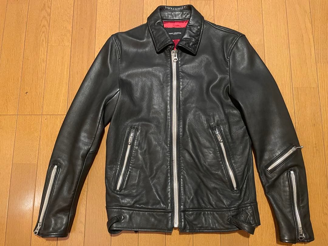 【美品】羊革 レザーライダースジャケット ナノユニバース シングル レザー　Ｓ