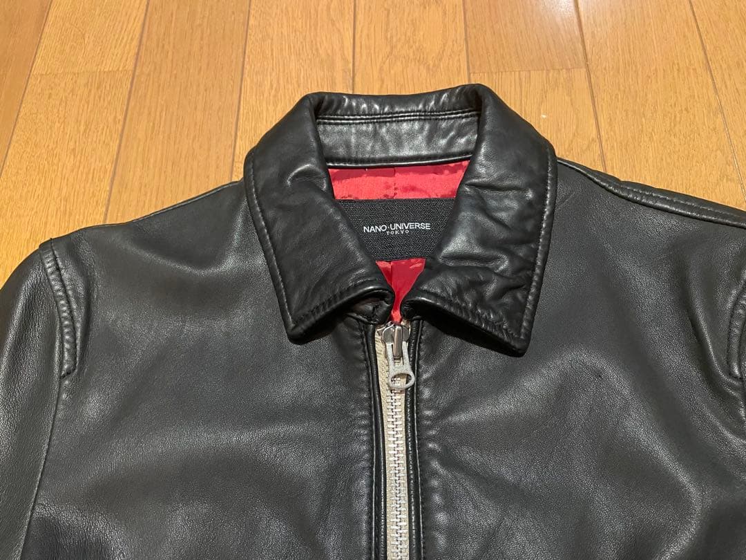 【美品】羊革 レザーライダースジャケット ナノユニバース シングル レザー　Ｓ