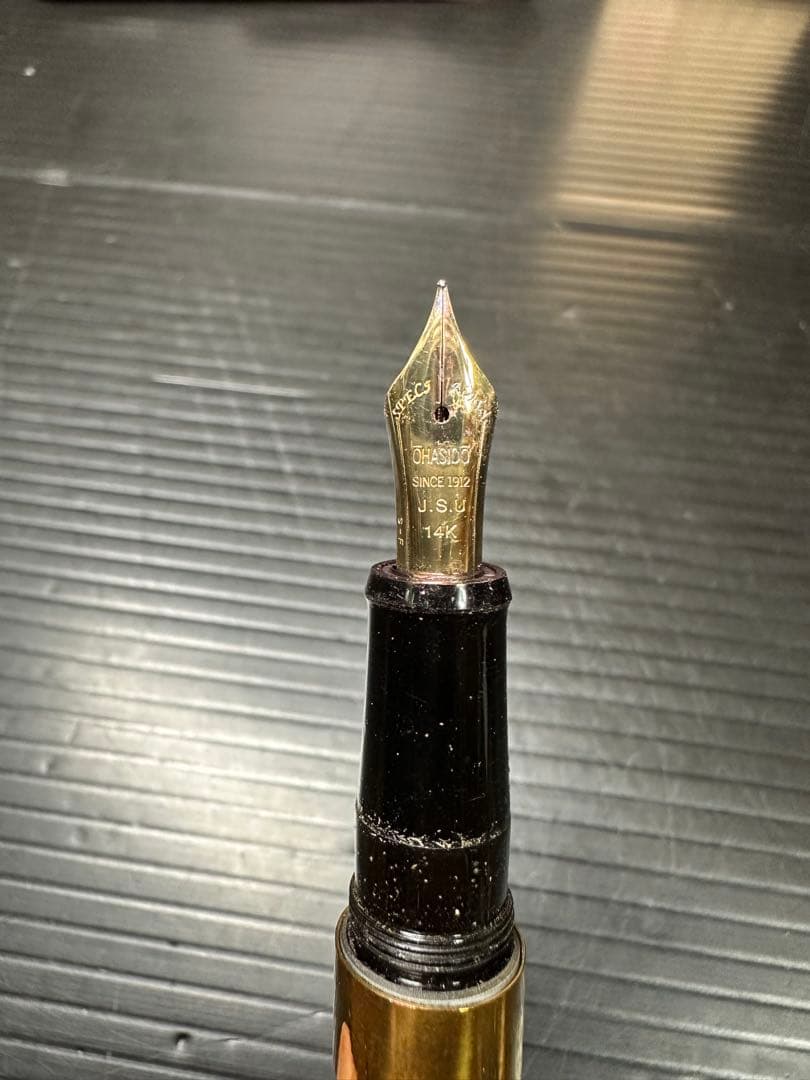 美品 大橋堂 OHASIDO 万年筆 14Kペン先／K18リング／朱漆軸