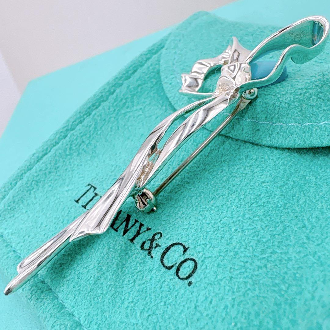 極美品 オールドティファニー リボン ブローチ シルバー925